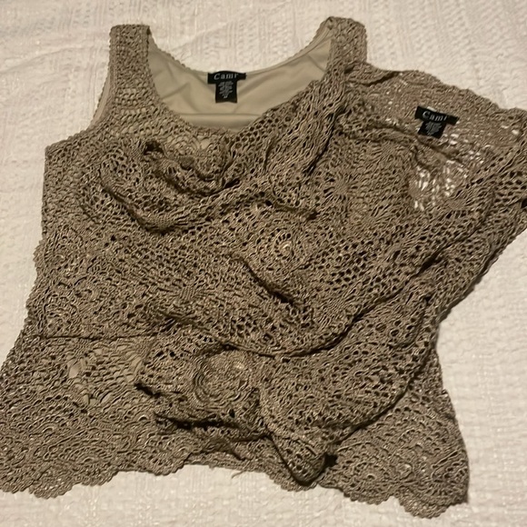 Cami SZ M Two-Piece Tan Sleeveless Top with Knit Long Sleeve Cover-Up - Picture 15 of 16